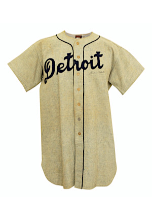 1947 Birdie Tebbetts Detroit Tigers Game-Used & Autographed Road Flannel Jersey (Graded 10)
