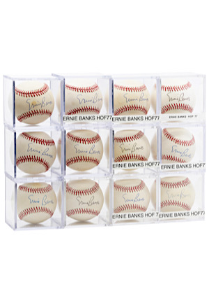 One Dozen Ernie Banks Single-Signed Baseballs (12)