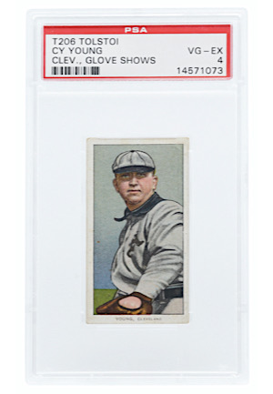 1909-11 T206 Cy Young Cleveland, Glove Shows Tolstoi Back (PSA VG-EX 4)