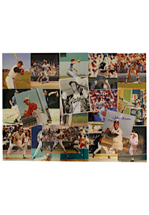 Large Grouping Of MLB Hall Of Famers & Stars Autographed Photos Including Koufax, Gwynn, Aaron & More (19)