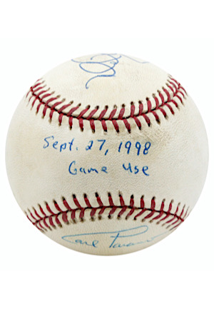 1998 Mark McGwire & Carl Pavano Historic 70th Home Run Game-Used & Dual-Signed ONL Baseball (Full JSA & PSA)