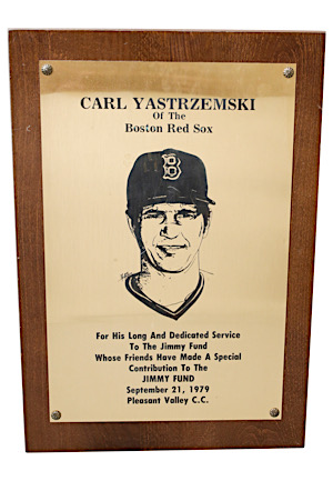 1979 Carl Yastrzemski Boston Red Sox Jimmy Fund Contribution Plaque