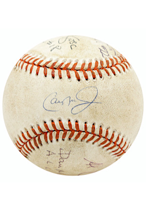 9/6/1995 Baltimore Orioles "Record Breaking" Game-Used Baseball Autographed By Cal Ripken Jr. & Umpires (PSA • Game That Broke Gehrigs Streak)