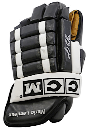 Mario Lemieux Pittsburgh Penguins Game-Used & Dual-Autographed Hockey Gloves
