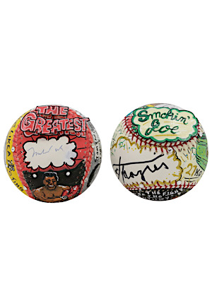 Muhammad Ali & Joe Frazier Single-Signed Charles Fazzino Hand Painted Pop Up Art 3D Baseballs (2)