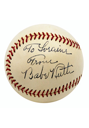 1948 Babe Ruth High Grade Single-Signed OAL Baseball (Full PSA/DNA • Autograph Graded 10 • Likely Ruths Last Signed Baseball)
