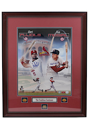 Stan Musial & Albert Pujols St. Louis Cardinals Multi-Signed "The Tradition Continues" Framed LE Print (Musial & Pujols Holograms • Picture Of Them Signing)