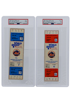 1986 New York Mets World Series Game 6 & 7 Full Tickets (2)(PSA/DNA Encapsulated • Championship Season)