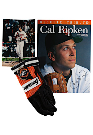 Cal Ripken Jr. Single-Signed Beckett Magazine & Photo With Batting Glove (3)(JSA COAs)
