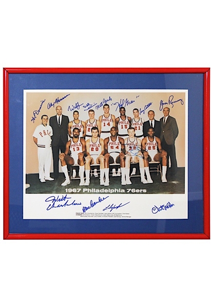 1967-68 Philadelphia 76ers Team-Signed Framed Photo Including Chamberlain & More (Championship Season)