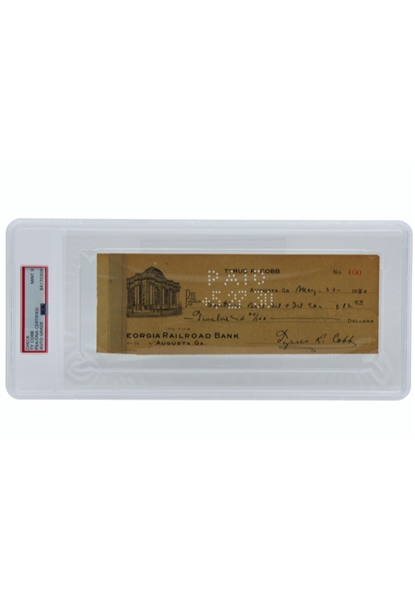 Ty Cobb Autographed Personal Bank Check (PSA/DNA MINT 9)