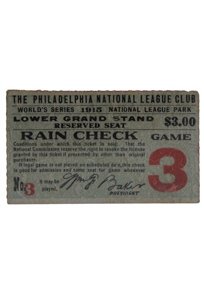 1915 World Series Game Three Ticket Stub (Babe Ruths First World Series)