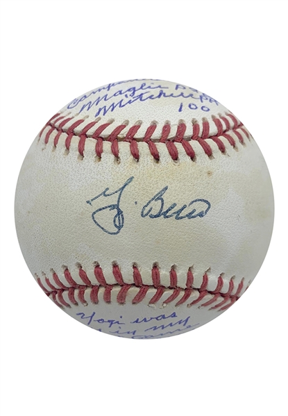 Don Larsen & Yogi Berra Dual-Signed & Inscribed World Series Perfect Game Baseball Loaded With Stats