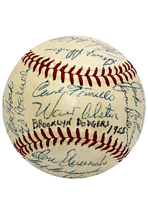 1955 Brooklyn Dodgers Team-Signed Baseball Loaded W/ Robinson & Campanella, Koufax & More (Championship Season)
