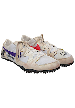 1997 Carl Lewis Race-Worn & Autographed Track Cleats