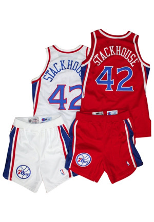 1995-96 Jerry Stackhouse Philadelphia 76ers Game-Used & Autographed Rookie Uniforms (4)(Equipment Manager LOAs)