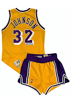 1989-90 Magic Johnson Los Angeles Lakers Game-Used & Autographed Home Uniform (2)(Rare • Full JSA)