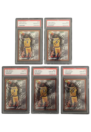 1996 Topps Finest Kobe Bryant Rookie #74 (5)(4 Graded PSA GEM MT 10 • 4 With Coating)