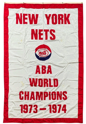1974 & 1976 New York Nets ABA World Championship Banners (2)(Hung In The Nassau Coliseum)