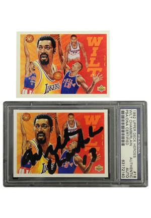 1992 Upper Deck Heroes Wilt Chamberlain Autographed #18 (2)(PSA/DNA Encapsulated Authentic Auto)