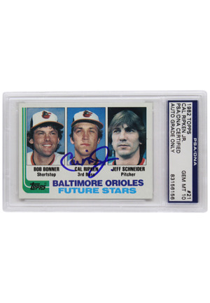 1982 Topps Baltimore Orioles Future Stars #21 Autographed By Cal Ripken Jr. (PSA/DNA Encapsulated • Autograph Graded GEM MT 10)