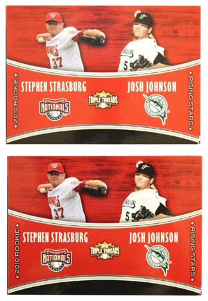 2010 Topps Triple Threads Rookie Rising Stars Stephen Strasburg & Josh Johnson Autographed (2)
