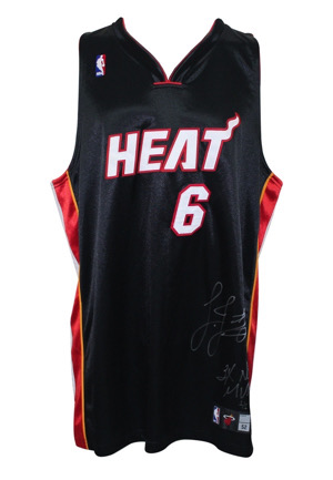 LeBron James Miami Heat Promo Shoot Worn & Dual-Autographed Black Uniform (2)(UDA • 1/1)