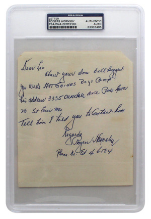 Rogers Hornsby Handwritten & Autographed Letter (PSA/DNA)