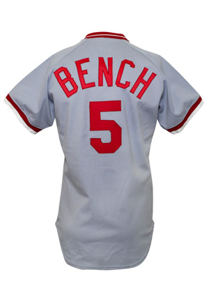 1982 Johnny Bench Cincinnati Reds Game-Used Road Jersey (PE Custom Tapered Sides)