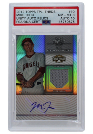 2012 Topps Triple Threads Mike Trout Unity Autographed Relics #10 (PSA/DNA NM-MT 8 • Auto Graded 10)