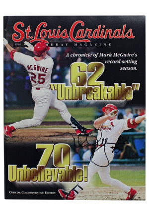 1998 Mark McGwire Autographed Sports Illustrated & Cardinals Game Day Magazines (2)