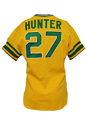 1974 Jim "Catfish" Hunter Oakland As Game-Used & Autographed Yellow Jersey (Cy Young & Championship Season)