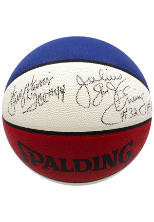 Julius Erving & George Gervin Dual-Signed Official NBA Basketball (Presented On The Court To Honor The 30th Anniversary Of ABA Legends)