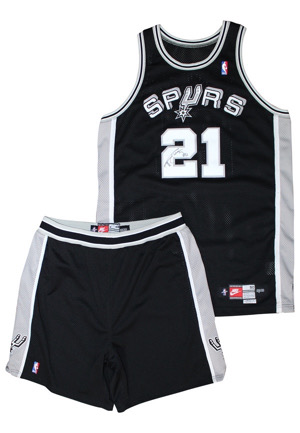1997-98 Tim Duncan Rookie San Antonio Spurs Game-Used & Autographed Road Uniform (2)(RoY Season)
