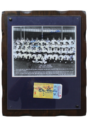 1956 New York Yankees Team-Signed Photo & World Series Game 5 Perfect Game Ticket Stub Single-Signed By Don Larsen Display (Championship Season)