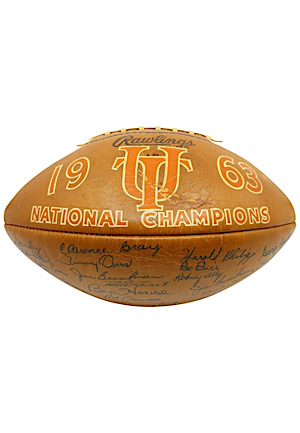 1963 Texas Longhorns "National Champions" Team-Signed Football (Full JSA • Championship Season)