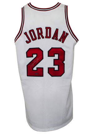 1997-98 Michael Jordan Chicago Bulls Autographed Pro-Cut Home Jersey (UDA • Championship & MVP Season)