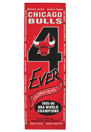 1995-96 Chicago Bulls “4 Ever NBA World Champions" City Of Chicago Championship Street Banner