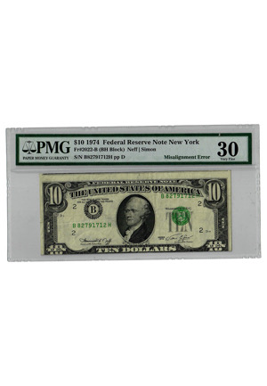 1974 $10 Federal Reserve Note Error (Second Print Misaligned)