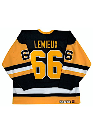 1990-91 Mario Lemieux Pittsburgh Penguins Stanley Cup Playoffs Game-Used Jersey (Photo-Matched To Reg. Season & Eastern Conference Finals • 3x Team Repairs) 