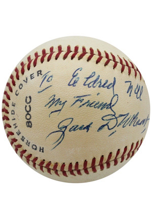 Zack Wheat Single-Signed & Inscribed Baseball (Full PSA/DNA)