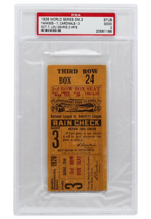 1928 World Series Game 3 Ticket Stub (Gehrig 2 HRs • PSA/DNA)