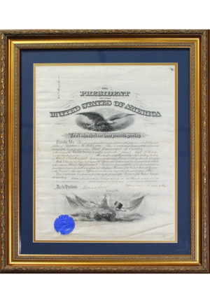 1901 Theodore Roosevelt & Elihu Root Dual-Signed Framed Presidential Document Display (Full PSA/DNA)