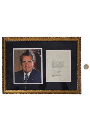 1971 Richard Nixon Autographed Framed Display & Silver Dollar (2)(Full JSA & PSA/DNA)