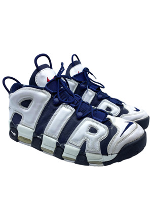 1996 Scottie Pippen USA Olympic Basketball Game-Used & Dual-Autographed Air More Uptempo Shoes (Photo-Matched • Sourced From Pippen • Full JSA)