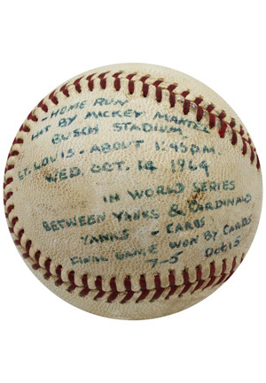 1964 Mickey Mantle World Series Game-Used Home Run #17 Baseball (Notarized LOA • Heritage & MEARS)