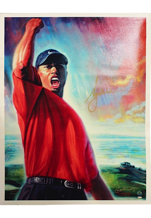 Tiger Woods Autographed "Tiger Roars" Carlo Beninati LE Artist Proof Lithograph (JSA • UDA)