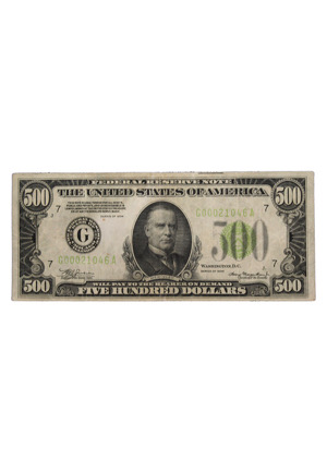 1934 United States Federal Reserve $500 Bill