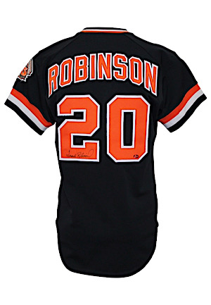 1982 Frank Robinson San Francisco Giants Manager-Worn & Autographed Black Jersey (Apparent Photo-Match & Graded 10)