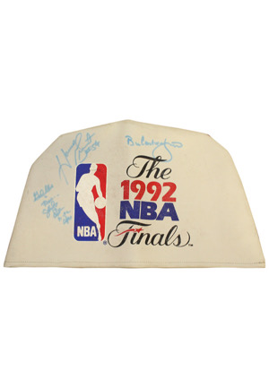 1991 & 1992 Chicago Bulls NBA Finals Multi-Signed Folding Chair Seat Covers (2) (Championship Seasons)